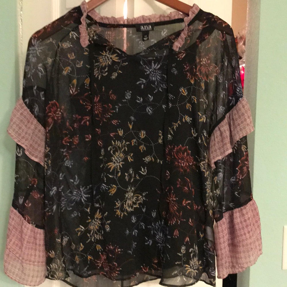 A.N.A  BLACK FLORAL BLOUSE NWOT